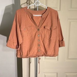 We The Free Shirt Size XS Dusty Peach 85% Cotton 15% Linen Oversized